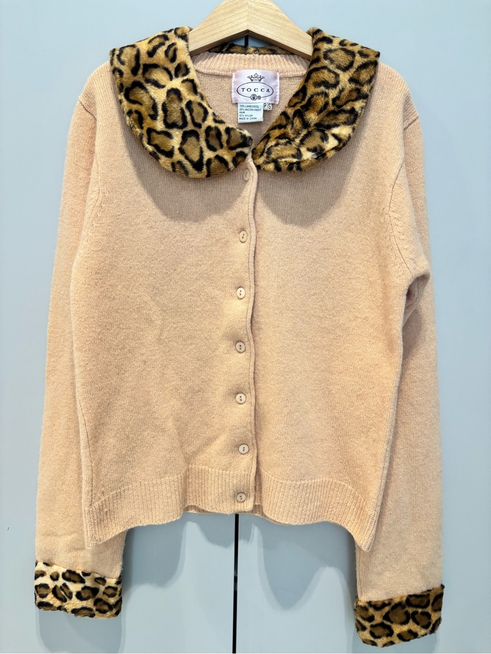 Tocca Women’s Cream Cardigan with Leopard Faux-Fur Trim